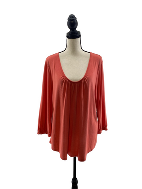 A.N.A. Women’s Spiced Coral Scoop Neck 3/4 Sleeve Flowy Blouse—Sz 0X